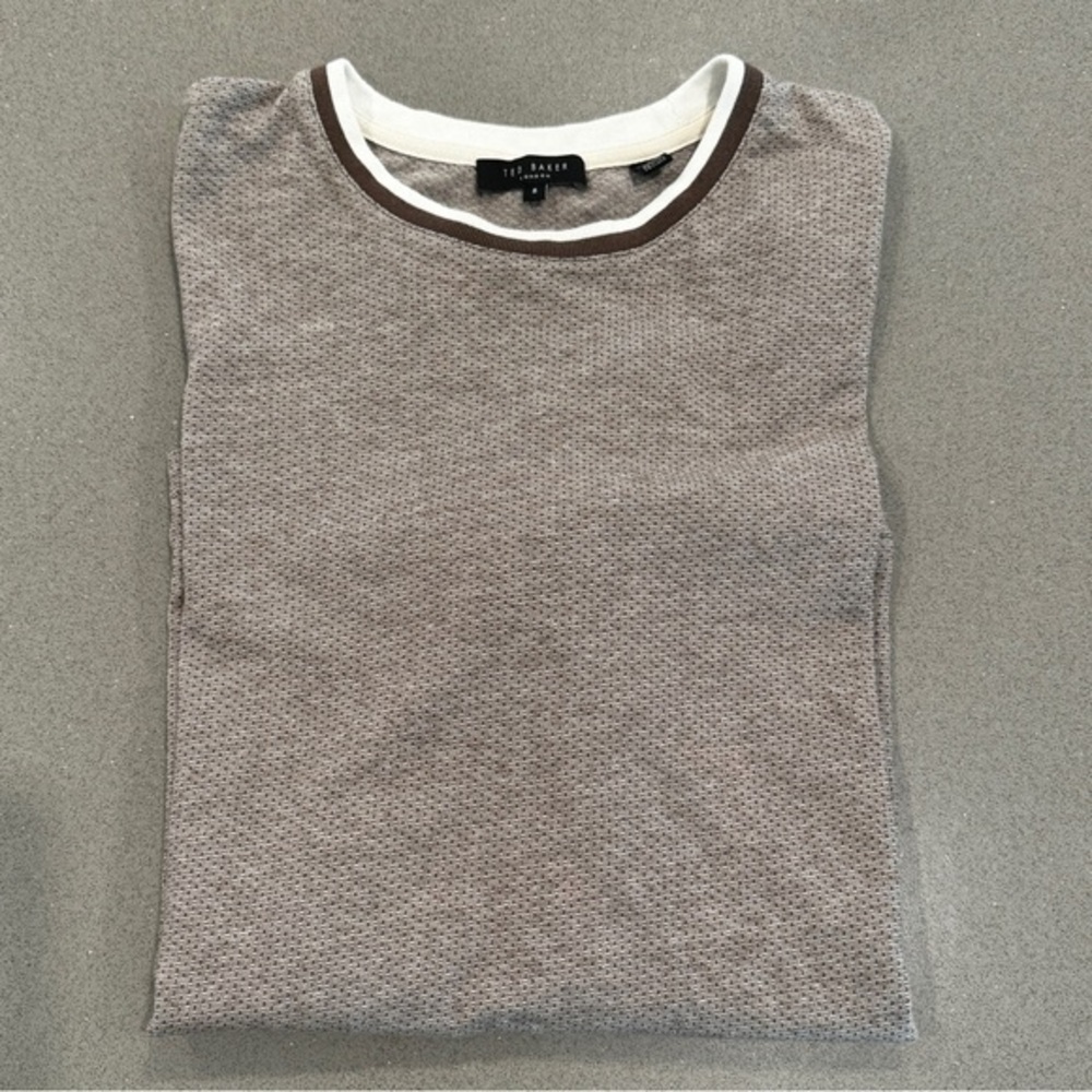 Ted Baker Men's Beige Textured Crew Neck Shirt